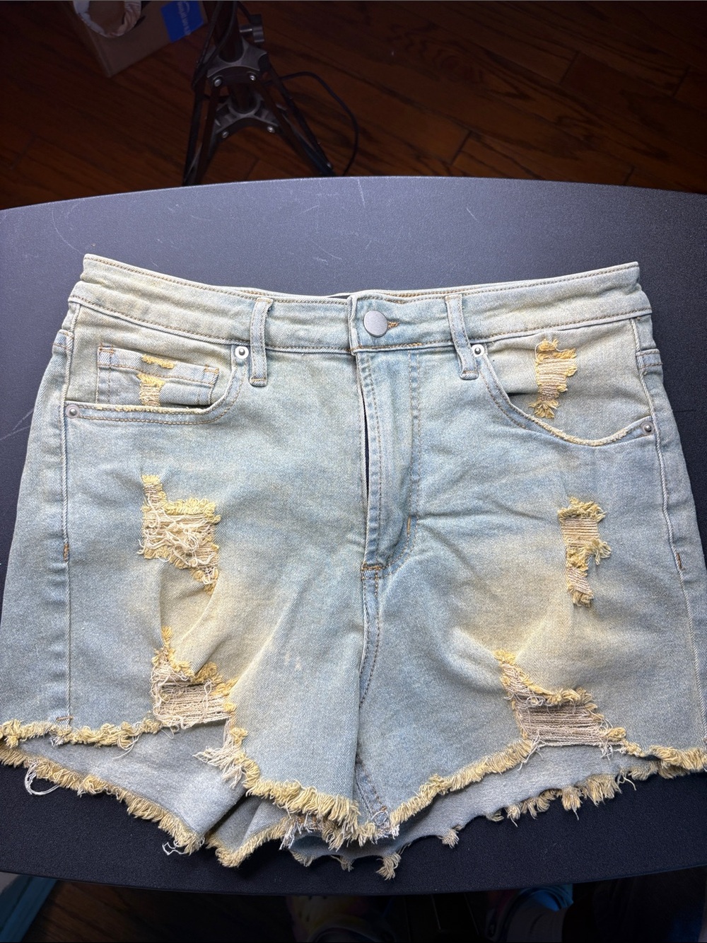 Distressed Yellow-Tinted Denim Women’s Shorts
